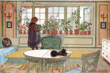 カール・ラーソン Painting - 窓辺の花 1894年 カール・ラーソン